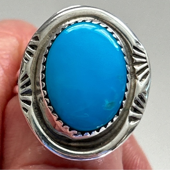 Vintage Clayton Tom Navajo Turquoise Sterling Silver Ring - Picture 5 of 15